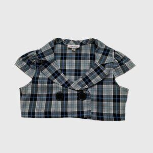 Y2K Amy Byer Preppy Punk Plaid Collared Bolero Crop Jacket Top with Buttons